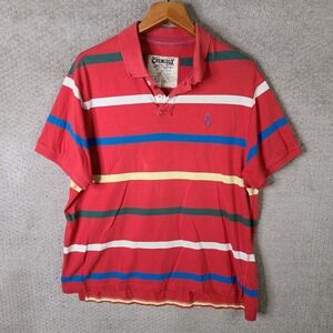 CREMIEUX Shirt Mens XL Red Blue Green Yellow Striped Polo Dog Logo Cotton